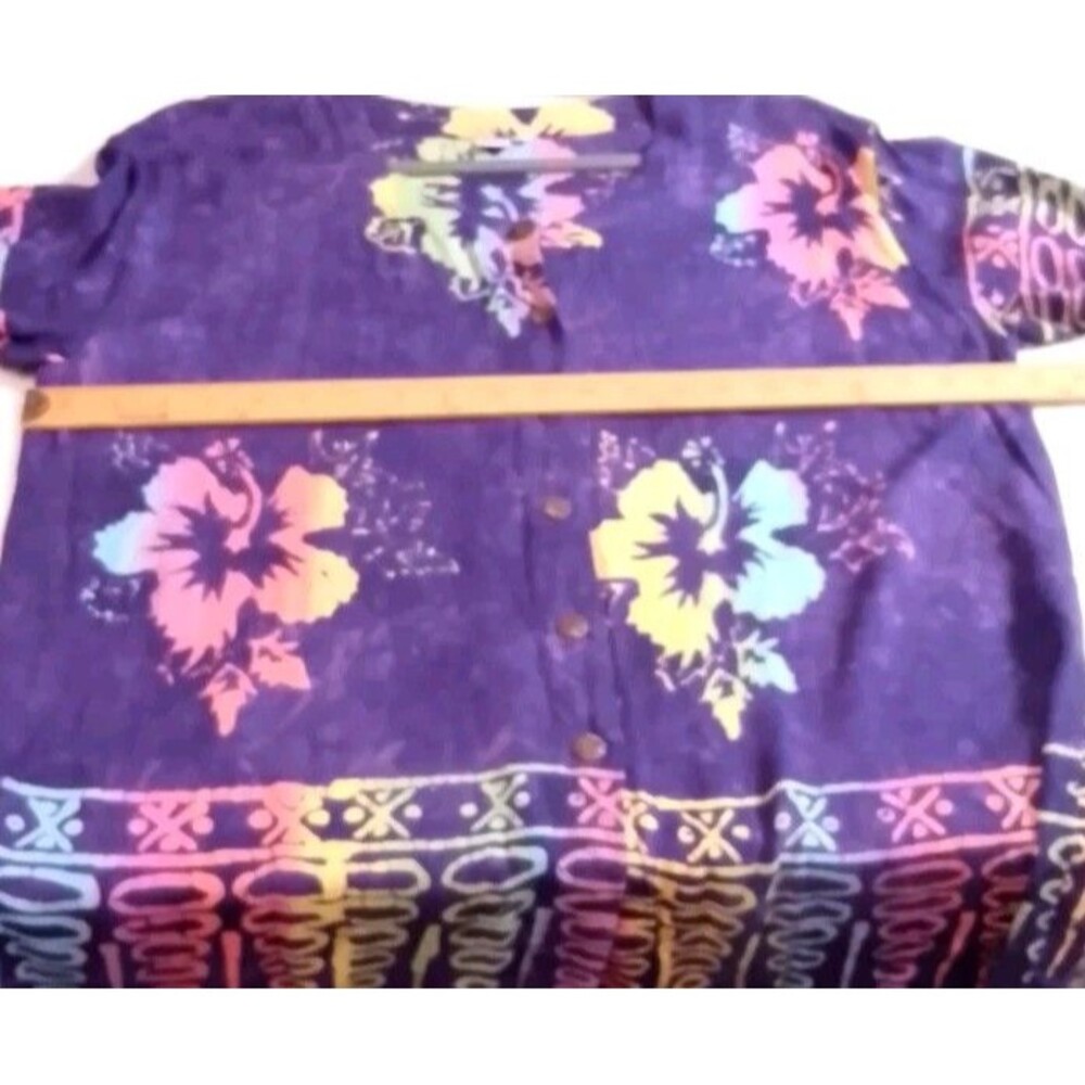 Handmade Indonesian Batik Rayon Fringe Cardigan Hibiscus Floral Cover Up Medium - Picture 7 of 11